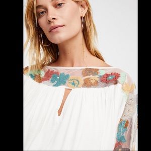 NWT Free People Galindo Embroidered Top in Ivory